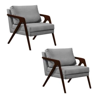 Imagem de Conjunto 2 Poltronas Sala De Estar Monique Madeira Castanho Cinza Veludo