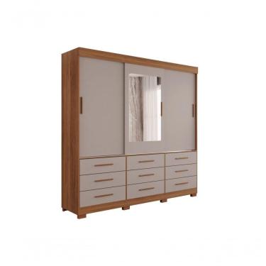 Imagem de Guarda-roupa New Star 3 Portas 9 Gavetas Com Espelho Salleto Cinamomo/off White