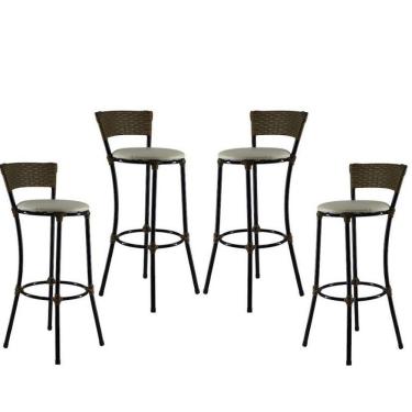 Imagem de Kit 4 Banquetas Altas Forts Aço Fibra Pequi Branco Gelo