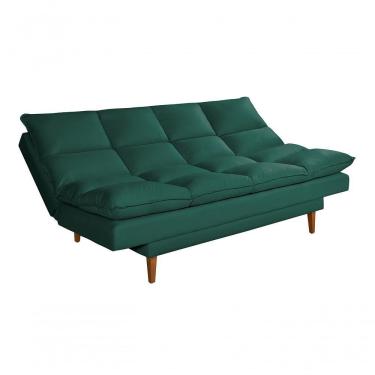 Imagem de Sofá Cama Andorra 3 Lugares Império Reclinável Casal Pés Madeira Com Banqueta Suede Verde 403