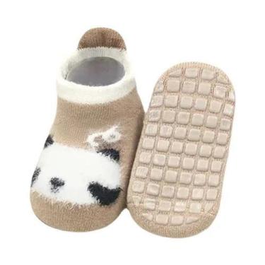 Imagem de Meia De Algodão Grossa Para Bebê Menina Com Solas De Borracha Estampa 