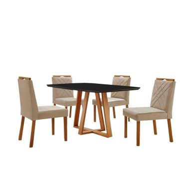 Imagem de Conjunto Sala De Jantar Mesa Florença 140x80cm Preto Com 4 Cadeiras Dallas Veludo Bege