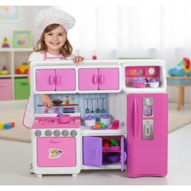 Imagem de Cozinha Infantil Brinquedo Geladeira Fogão Rosa Divertido - LUA DE CRI