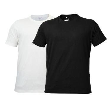 Imagem de Kit 2 Camisas Casuais Algodão Bordado Preto e Off White - Masculino-Masculino