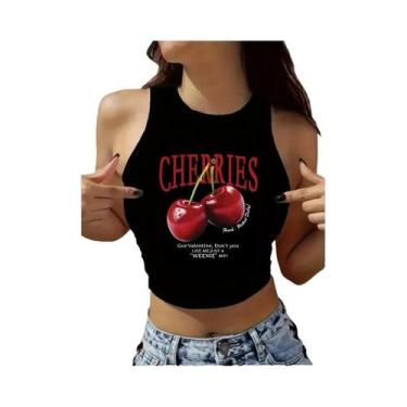 Imagem de Camiseta Feminina Com Estampa De Cereja, Sem Mangas, Gola Redonda, Sex