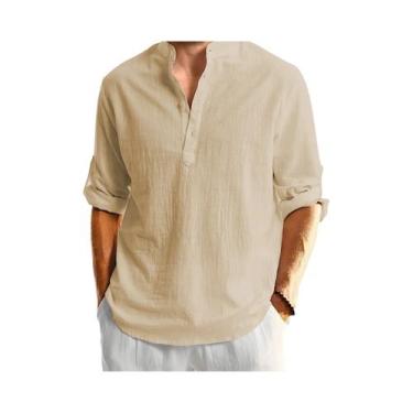 Imagem de Camisa De Linho Masculina Casual De Manga Longa Estilosa Confortável E