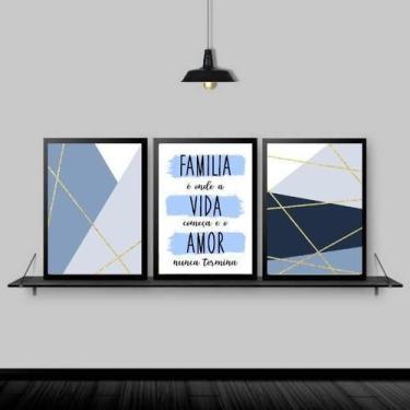 Imagem de Kit 3 Quadros Família Vida Amor ul 33X24Cm Moldura Preta - Quadros On-