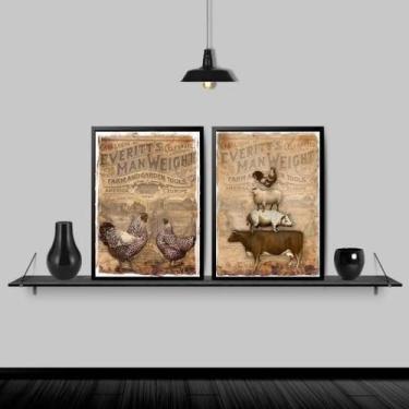 Imagem de Kit 2 Quadros Country Animais Fenda Retrô 33X24Cm Preta - Quadros On-L