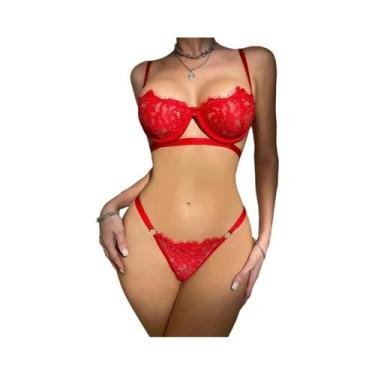 Imagem de Conjunto De Lingerie Sexy Com Renda Transparente, Sutiã E Calcinha Com