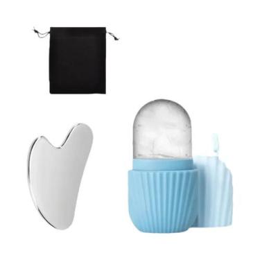 Imagem de Conjunto De Rolo Facial De Aço Inoxidável E Placa Gua Sha, Massageador