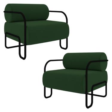 Imagem de Poltrona Decorativa Para Sala Industrial Kit 2 Kira K04 Veludo Verde Musgo - Mpozenato