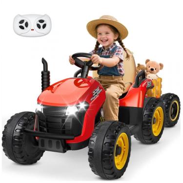 Imagem de Trator Infantil Elétrico ANPABO Vermelho 24V, Trailer Basculante Removível, Pneus EVA, Controle Remoto com Som Realista e Bluetooth