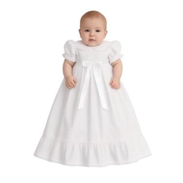 Imagem de Mandrião de Batizado Papilloo Luxo Bebê Longo Bordado e Laço, Branco, 