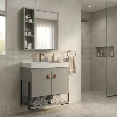 Imagem de Conjunto Gabinete para Banheiro Suspenso em MDF com Cuba, Nichos e Esp