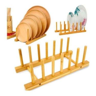 Imagem de Escorredor De Louça Pratos Bambu Resistente Agua Ecológico - Kadê