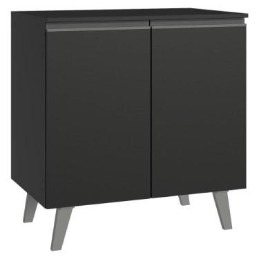 Imagem de Balcão de Cozinha 80 cm 2 Portas Com Pés Preto Nice Madesa, Preto