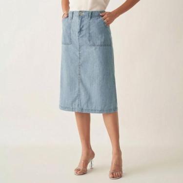 Imagem de Saia Midi Liocel Evasê com Bolso Utilitário - Bloom, Jeans delavê, 44