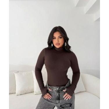 Imagem de Blusa Segunda Pele Feminina Gola Alta Inverno 2026 Macia Cor:MarromTam