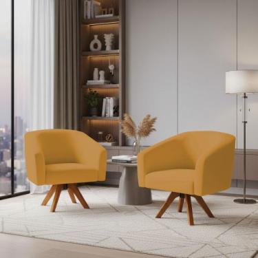 Imagem de Poltrona Sala Decorativa Kit 2 Stella Base de Madeira Giratória MM30 V
