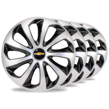 Imagem de Jogo 4 Calota 14 Velox Prata Preta Gm Corsa Celta Montana - Elitte