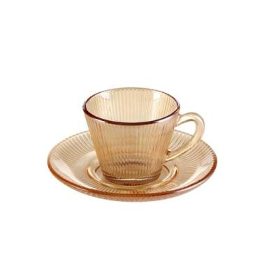 Imagem de Conjunto 6 Xícaras de Café Vidro Âmbar com Pires 90ml - DOLCE HOME