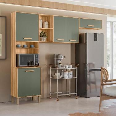 Imagem de Cozinha Compacta Maria Flor 260cm 5 Portas Freijó/Verde - Nicioli - Mu