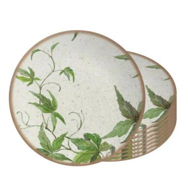 Imagem de Jogo 8 Pratos de Sobremesa de Cerâmica Off White Coup Tropical Leaves 