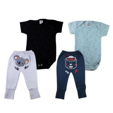 Imagem de Conjunto Body e Calça Bebe Body Manga Curta liso Calça Estampado Bichi