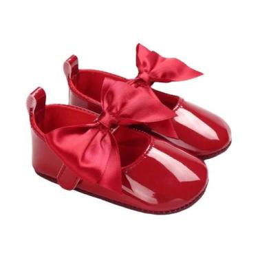 Imagem de Sapatos De Bebê Princesa Com Laço Vermelho, Confortáveis Para Primaver