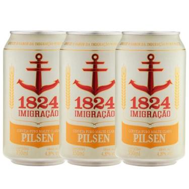 Imagem de Kit 3 Cerveja Imigração 1824 Pilsen Puro Malte Lata 350ml