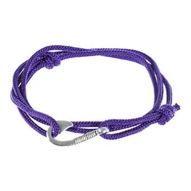 Imagem de West Coast Paracord Pulseiras masculinas ajustáveis com âncora náutica e anzol - Feito de corda de nylon (roxo brilhante, âncora prata)
