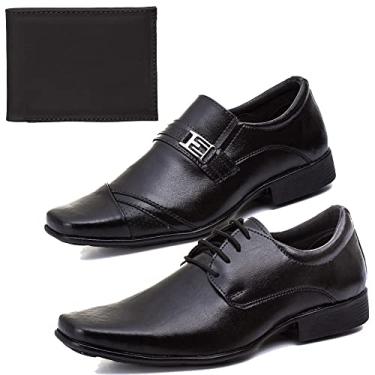 Imagem de Kit 2 Pares Sapato Social Masculino Bico Quadrado Liso Trabalho Com Carteira Slim Porta Cartoes Tamanho:38;Cor:Preto;Gênero:Masculino;Departamento BS:Esporte