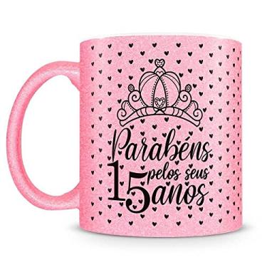 Imagem de Caneca Personalizada Glitter Rosa - 15 Anos Debutante