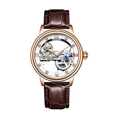 Imagem de GUANQIN Relógio masculino esqueleto mecânico marca superior relógio de pulso automático à prova d'água luminoso relogio masculino, Dourado e marrom, Relógio esqueleto, mecânico