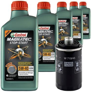 Imagem de 5 Óleo Sintético 5W40 Castrol e Filtro Óleo Mann Jetta 2.0 tsi Gasolina 2011 a 2017