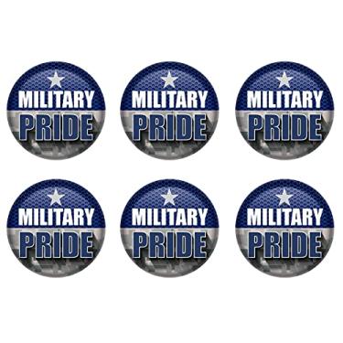 Imagem de Beistle 6 peças de broche de orgulho militar dos Estados Unidos para decorações patrióticas de 4 de julho, artigos e lembranças de festa do dia da independência, 5 cm, azul/cinza/branco