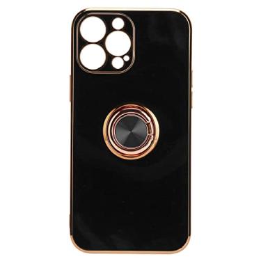 Imagem de Capa para iphone 13 pro max com suporte de anel banhado a ouro rosa, anel giratório de 360 ​​graus com magnético para fácil adsorção, capa de telefone tpu macia ultrafina para mulheres(Preto)