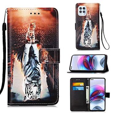 Imagem de YUNCHAO Caixa de telefone Para Motorola Moto G100 / Edge S Padrão de Desenho Colorido Plano Tercelar Plano Caso de Coloque Horizontal Com suporte e Cartão e Carteira e cordão capa para celular
