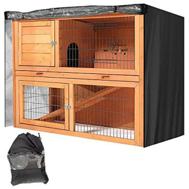 Imagem de COOSOO Capa de gaiola de coelho para ambientes externos à prova d'água dupla gaiola de coelho para proteção contra poeira de gaiola de animal de estimação de inverno com abertura de zíper orifícios visíveis para ventilação da janela