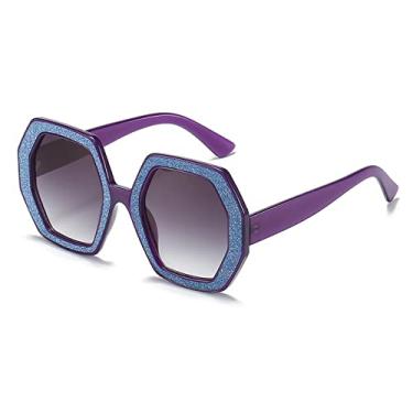 Imagem de Óculos de sol de cristal de tamanho grande quadrado vintage polígono para mulheres moda gradiente brilhante óculos de sol femininos, cinza roxo, com estojo