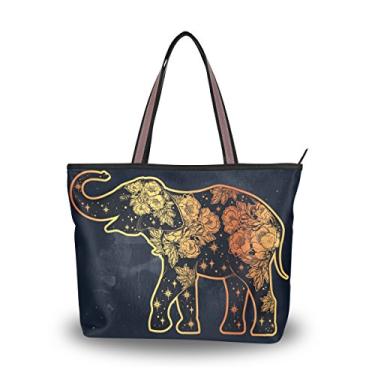 Imagem de Bolsa de ombro feminina My Daily com estampa de elefante e estrela de flor grande, Multi, Medium