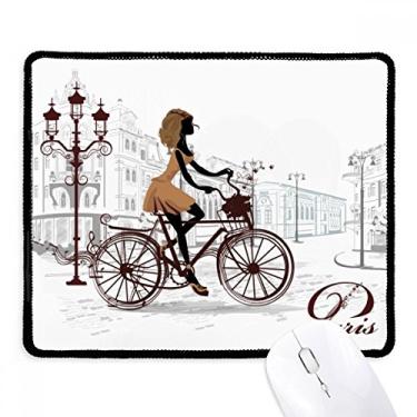 Imagem de Mouse pad Bicycle Lady France com estampa de ilustração e borda costurada, tapete de borracha para jogos