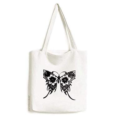 Imagem de Bolsa de lona estilo chinês borboleta com asas florais, bolsa de compras, bolsa casual