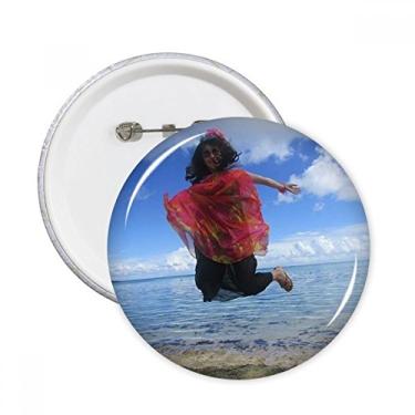 Imagem de Onda de praia Ellie Yao Sea Jump Blue Sky Pinos redondos Emblema Decoração de roupas 5 peças Presente