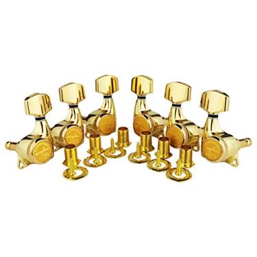 Imagem de Guyker 6 peças de sintonizador de bloqueio de guitarra (3L + 3R) – 1:21 Mecanismo de ajuste de corda de bloqueio cabeça de máquina com alça hexagonal de substituição para guitarras elétricas, folclóricas ou acústicas estilo LP SG – Dourado