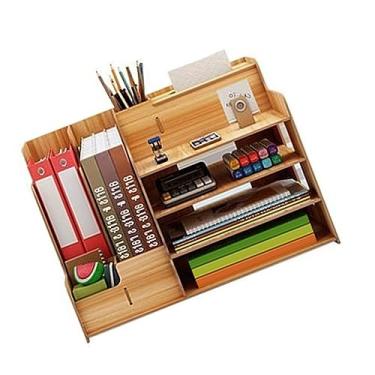 Imagem de Prateleira de Armazenamento de Mesa, Madeira, Grande Capacidade, Fácil Montagem, Estilo Simples, Organizador de Mesa para Casa e Escola (Madeira de cerejeira)