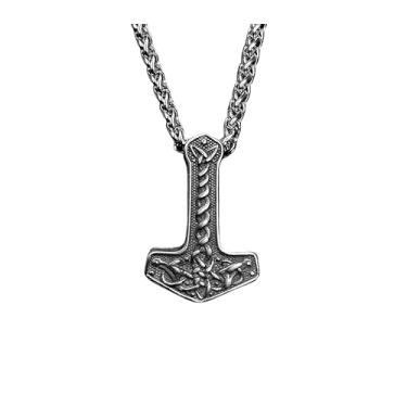 Imagem de Colar Masculino Mjolnir Nórdico Cordão Viking Aço Inoxidável Luxuoso Cor:Prata