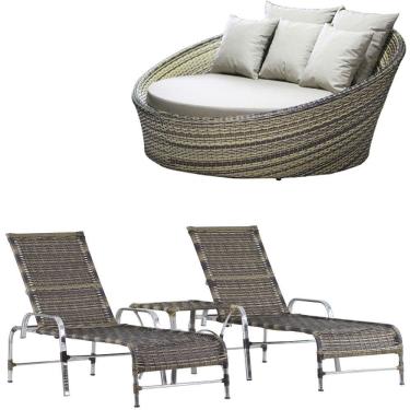 Imagem de Kit - Chaise Em Alumínio Com 2 Espreguiçadeiras Catar Reguláveis Com Almofadas Impermeáveis Para Piscina E Jardim - Trama