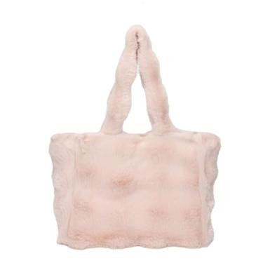 Imagem de Bolsa de pelúcia para as axilas para mulheres, bolsa de ombro de pelúcia fofa bolsa de ombro de capacidade bolsa de compras para outono inverno, rosa