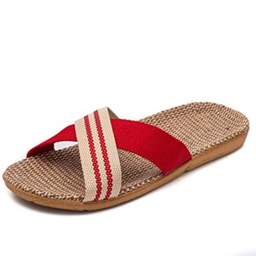 Imagem de Chinelos rasos sandálias de linho leves casuais de verão chinelos femininos, 514 vermelho, 38 M EU